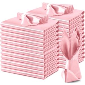 VACVELT 24 Pack Blush Pink Satin Napkins 12x12 Inch Wedding Napkins, Scalloped Elegant Dinner Napkins Square Table Napkins Decor, Silky Satin Cloth Napkins for Restaurant Banquet Graduation Party