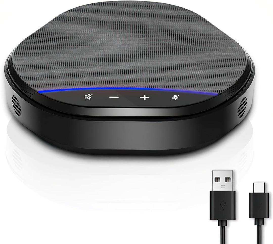 Conference Speakerphone with 360 Voice Pickup, AI Noise Reduction & Echo Cancellation, USB Plug and Play Desktop Microphone Speaker for Zoom, Teams, Skype, Home Office & Online Meetings