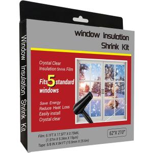 Insulating Film Window Kit to Keep Cold Out Window Shrink Film Insulator Kit (5 Windows)