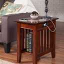 AFI, Mission Chair Side Table with Charging Station, Walnut