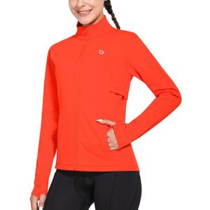 Baleaf Women's Fleece Running Jacket Water Resistant Full Zip Winter Cold Weather Gear Thermal Cycling Workout Jackets Orange S