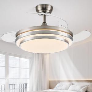 48 Inch Fandelier Ceiling Fan with Light, Retractable Ceiling Fan with Lights for Bedroom Living Room Dinning Room, Chandelier with Fan 6 Speed, 3 Color Temperature-Brushed Nickel