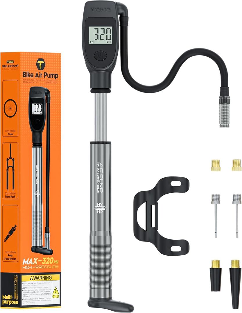 Tiakia High Pressure Shock Pump with Digital Pressure Gauge for Air Front Fork & Rear Suspension, Portable Bike Pump Aluminum Bicycle Tire Inflator Frame Pump Fit Schrader/Presta DH Bike (Black)