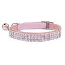 THAIN Rhinestones Cat Dog Collar Soft Velvet Safe Adjustable Collar Bling Diamante with Bells, 8-11 inch for Small Dogs and Cats (Pink)