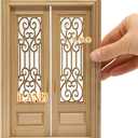 iLAND Dollhouse Door on 1:12 Scale, Dollhouse Accessories of Miniature Gate w/Carved Pattern & 3D Lattice Panes Reflecting Rainbow Light & Golden Handles