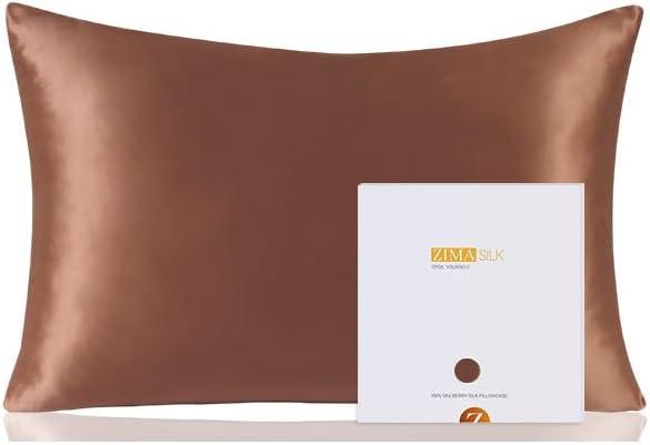 ZIMASILK 100% Pure Mulberry Silk Pillowcase for Hair and Skin Health,Soft and Smooth,Both Sides Premium Grade 6A Silk,600 Thread Count,with Hidden Zipper,1pc (Standard 20''x26'',Mocha)