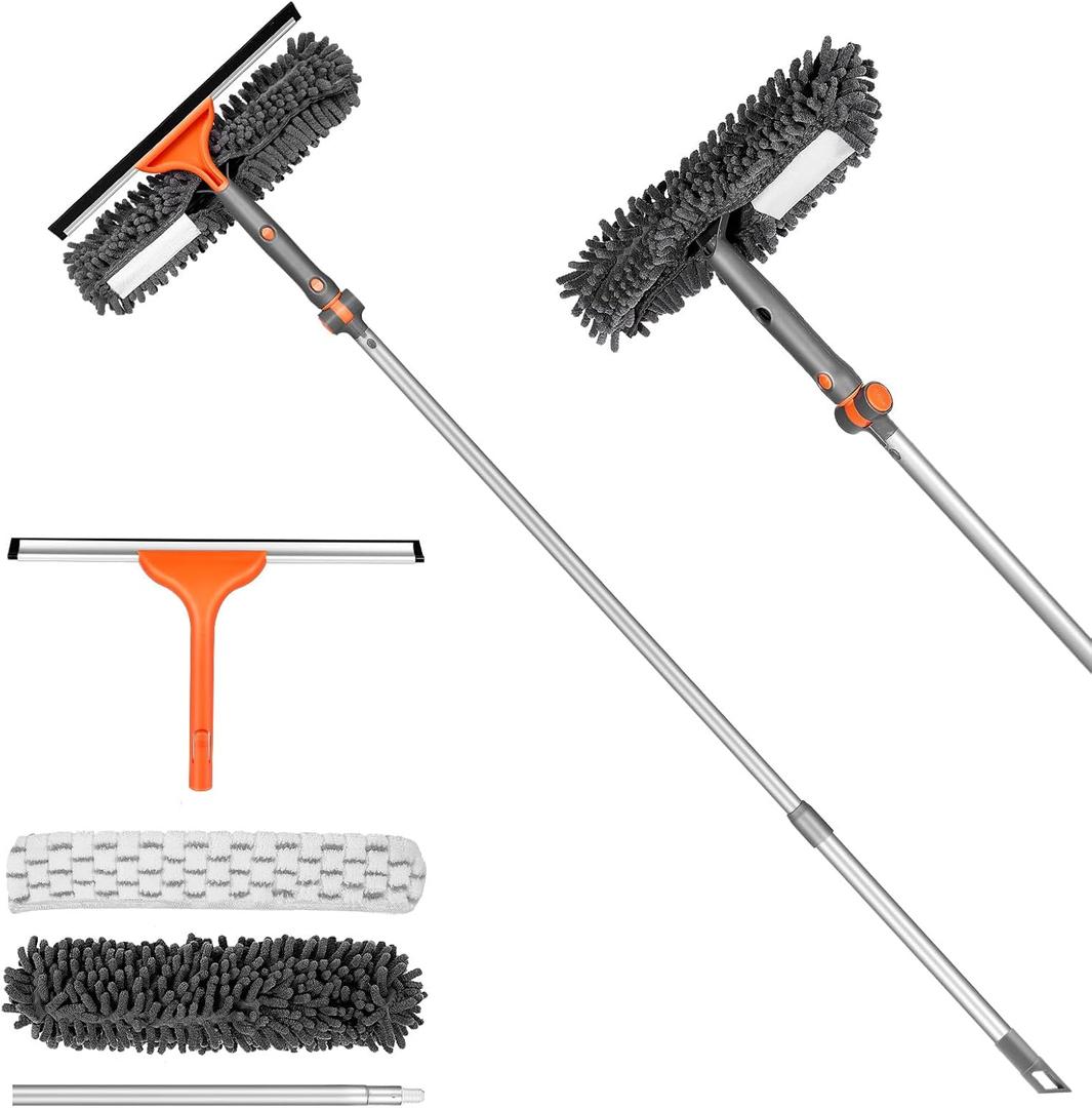 Window Squeegee Cleaner Set 2-in-1 Window Cleaning Tool with Extendable Pole, Window Cleaning kit with Bendable Head for Indoor & Outdoor Glass for Car Indoor Outdoor High WindowsKit1.0