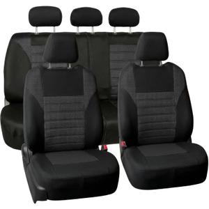 FH Group Automotive Car Seat Covers Full Set Premium 3D Air Mesh Front Seat Covers, Airbag Compatible & Split Bench Cover Universal Fit Interior Accessories for Cars Trucks and SUVs - Black