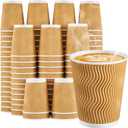 SIUQ 8 Oz Coffee Cups - 150 Pack, Insulated Disposable Paper Cups 8 oz, Corrugated Ripple Wall Cups for Hot Beverage or Cold Drinks (Champagne)