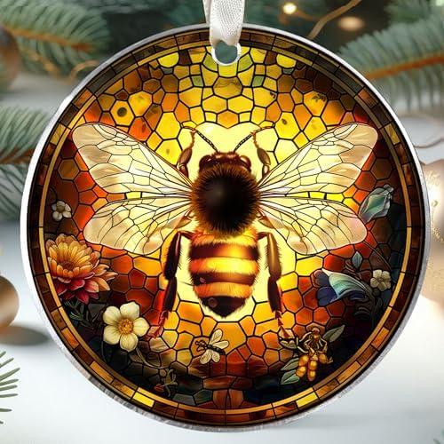 Pawzity Bee Ornament - Bee Gifts for Women, Men, Lovers - Bees Bumble Ornaments for Christmas Tree, Bees Honey Ornaments for Christmas Tree - Acrylic Hanging Ornament Pack of 2