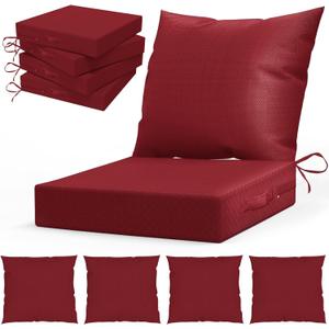 LAGRATY Outdoor Chair Cushions for Patio Furniture24" x 24" Deep Seat Cushions with Backrest for Couch Sofa Chair - Waterproof Fade-Resistant Patio Cushion(Set of 4,Red)