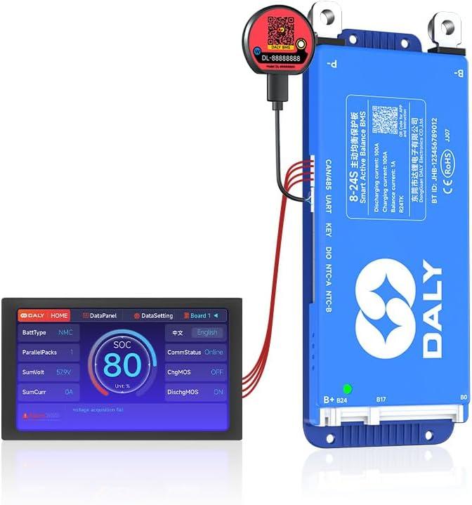 100BALANCE 100A 8-24S Smart Active Balance CAN BMS + WiFi Module +4.3inch Touch LCD Display Set