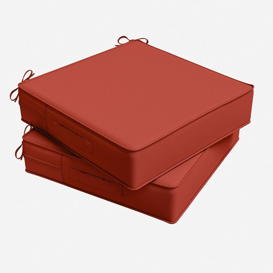 Outdoor Chair Cushion 24 x 24 x 5 Inches Patio Furniture Outdoor Waterproof Seat Cushion, Patio Chair Cushion with Handles and Ties, Square Dining Chair Cushion Set of 2, Terra Red
