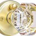 Champagne Glass Door Knobs Interior with Lock, Gold Satin Brass Crystal Privacy Octagon Door Knobs for Bedroom Bathroom