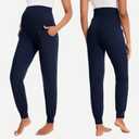 HIGHDAYS Maternity Pants with Pockets, Over Belly Maternity Leggings, Thick Pregnancy Joggers Sweatpants for Active Workout (Black, S)