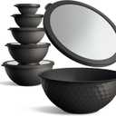 COOK WITH COLOR Mixing Bowls with Lids - 12 Piece Plastic Nesting Bowls Set includes 6 Prep Bowls and 6 Lids, Microwave Safe Mixing Bowl Set, Black Embossed