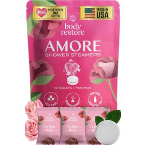 Body Restore Shower Steamers Aromatherapy 15 Pack Mothers Day Gifts for Mom, Spa Gifts for Women, Relaxation Self Care Premium Rose Essential Oil Tablets