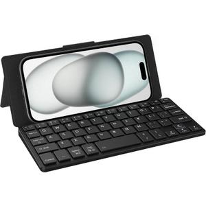 CACOE Wireless Keyboard with Stand, Mini Keyboard for Cell Phone, Ultra-Slim Portable, Foldable, Dual-Channel QWERTY with Stand Holder for Smartphone and More iOS Android Windows, Black