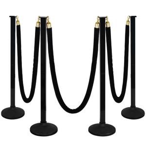 4 Pack Stanchion Post with Velvet Ropes (Weighted Base), Crowd Control Barriers, Red Carpet Runner Poles, Queue Poles for Party, Movie Theater, Plastic (Black)