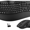 Wireless Keyboard and Mouse Combo, 2.4G Full Size Wave Keys Ergonomic Keyboard with Wrist Rest and 3Level DPI Adjustable Wireless Ergonomic Mouse for Windows, Mac OS Desktop/Laptop/PC(Black)