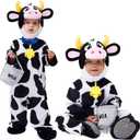 Spooktacular Creations Unisex Cow Costume Kids Jumpsuit Outfit with Milking Bucket for Toddler Kids Child Boys and Girls Halloween Costume Cosplay, Trick or Treat Farm Party Dress Up (S(5-7yrs))