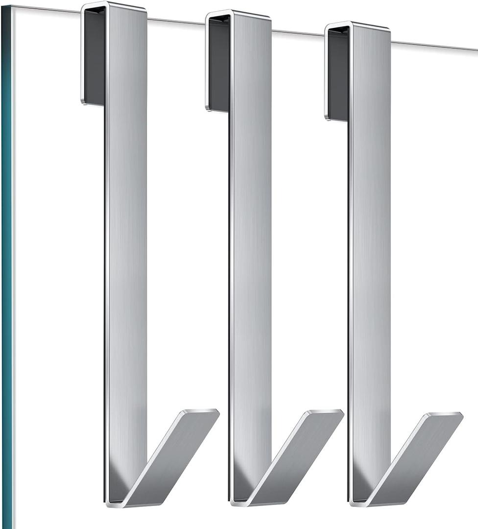 Shower Door Hooks 10 in, Shower Hooks for Towels, Heavy Duty Drilling-Free Extended Towel Hooks for Bathroom Frameless Glass Door, Over The Door Towel Hooks 3 Packs Silver