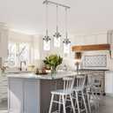 3-Light Kitchen Island Lighting, Brushed Nickel Simplicity Bar Island Lights for Kitchen, Farmhouse Chandelier with Clear Glass Shades, Linear Hanging Dining Room Light Fixture Over Table