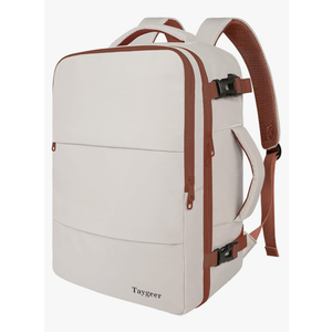 Taygeer Backpack for Women, College Backpack with Laptop Compartment & Shoe Pouch, 35l Travel Laptop Mochila Carry On Luggage, Airline Approved Personal Item Bag For Weekender Gym Hiking, Khaki White