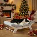 Muihood Elevated Dog Bed Wooden Frame and Mattress with Removable Washable Cover, Egg Crate Foam, Suitable for Pet Up to 50 lbs, White M