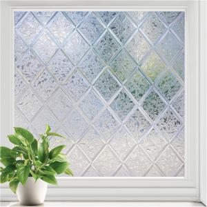 rabbitgoo Window Privacy Film, Decorative Privacy Window Film Sun Blocking, Frosted Glass Cling for Home Door, Non-Adhesive Static Cling Sticker Covering Heat Blocker, Clear, 17.5" x 118.1"