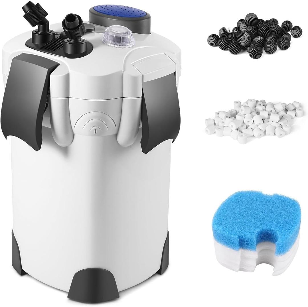 Flexzion Aquarium Canister Filter with 370GPH Flow Rate, UV-C Lamp, Spray Bar, & 3-Stage Media Filtration for up to 100 Gallon Fish Tanks - Ultra-Quiet External Canister Filters for Aquarium (370GPH (HW-303B))