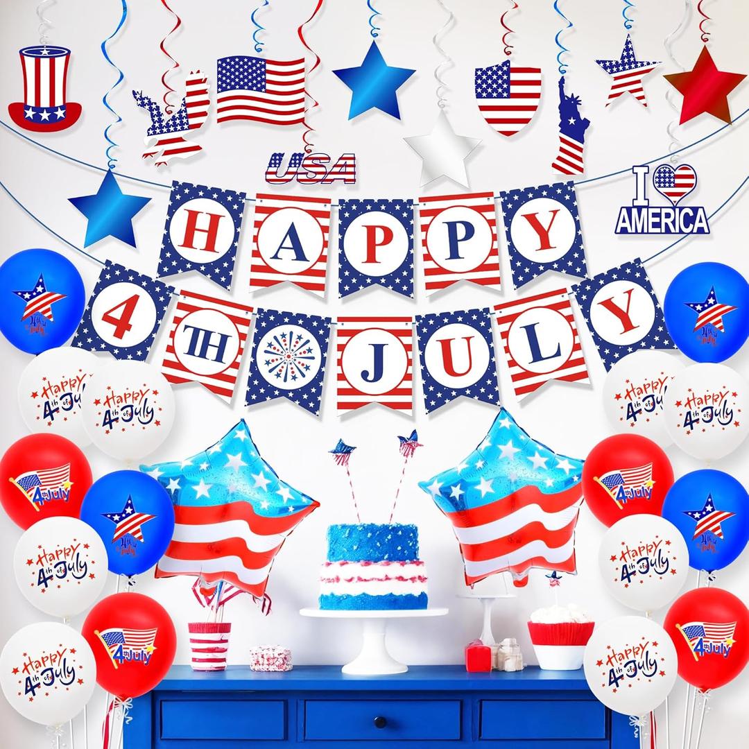KatchOn, Happy 4th of July Banner Set - Huge, Pack of 37 | 4th of July Balloons for 4th of July Decorations | 4th of July Float Decorations | Patriotic Float Decorations | Fourth of July Decorations
