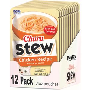INABA Churu Stew for Cats, Creamy Broth Gele with Shredded Chicken Topper/Treat Pouch with Vitamin E, 1.4 Ounces per Pouch, 12 Pouches, Chicken Recipe (EXP 05/02/28)
