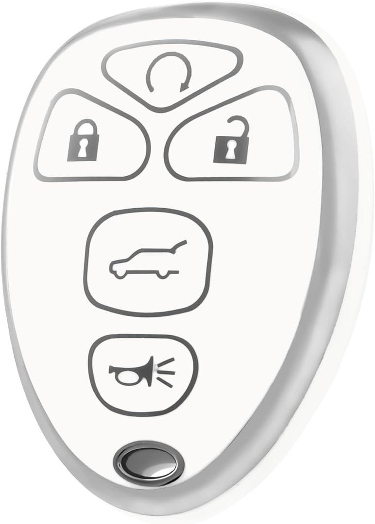 for Chevrolet Key Fob Cover, Soft TPU Protection Car Key Case Compatible with Chevy Suburban Tahoe Traverse Buick Enclave Cadillac Escalade GMC Acadia Yukon Smart Car Key Fob (Silver White)