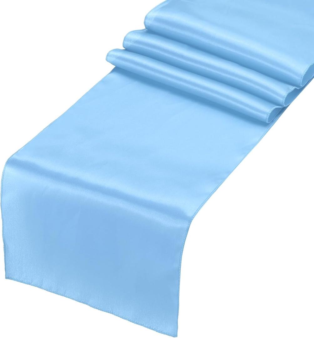 uxcell 6 Pcs Sky Blue Satin Table Runner 12" x 108" Romantic Silk Table Runner Smooth Fabric Table Runner Decorations for Wedding Dining Birthday Party (9ft)