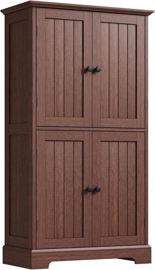 ChooChoo Bathroom Floor Cabinet, Farmhouse Bathroom Storage Cabinet with 4 Doors and Adjustable Shelves, Pantry Cabinet for Living Room, Kitchen, Walnut, 11.81"D x 23.62"W x 43.31"H