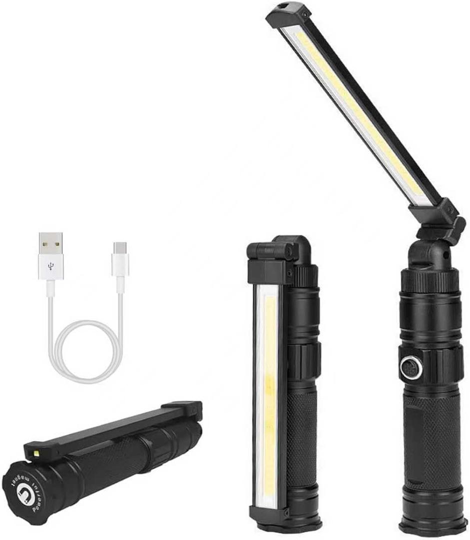 Rechargeable Work Light, 360 Rotate Design, Magnetic LED Work Light Foldable Flashlight,5 Lighting Modes,Mechanic Light, Portable Outdoor Lamp for Car Repair,Camping, Emergency