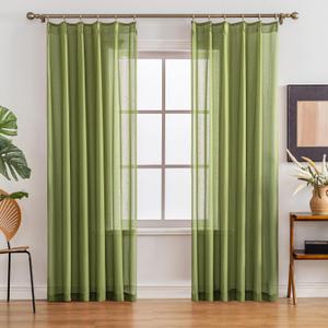 Pinch Pleated Sheer Curtains 80 Inches Long Light Filterring Sheer Semi Voile Drapes Pinch Pleated Curtains for Living Room Bedroom(Loden Green, 42 W x 80 L, 2 Panels)
