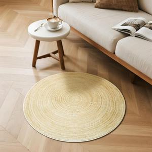 Carvapet 2 ft Round Washable Rug, Imitation Jute Low Pile Circle Carpet with Non Slip Rubber Backing, Foldable Stain Resistant Area Rug for Living Room Bedroom Office Bathroom, Yellow