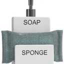 Barnyard Designs Ceramic Soap Dispenser with Sponge Holder - Farmhouse Kitchen Decor, Rustic Ceramic Soap Dispenser with Sponge Holder for Kitchen Sink Countertop, 4" x 7.5" (White)
