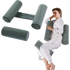 HOMBYS Body Positional Pillow with Knee Pillow Set for Side Sleeper, Memory Foam Supportive Trainer for Sleeping on Side, Roll Cylinder Pillow for Better Sleep Breathing, Grey