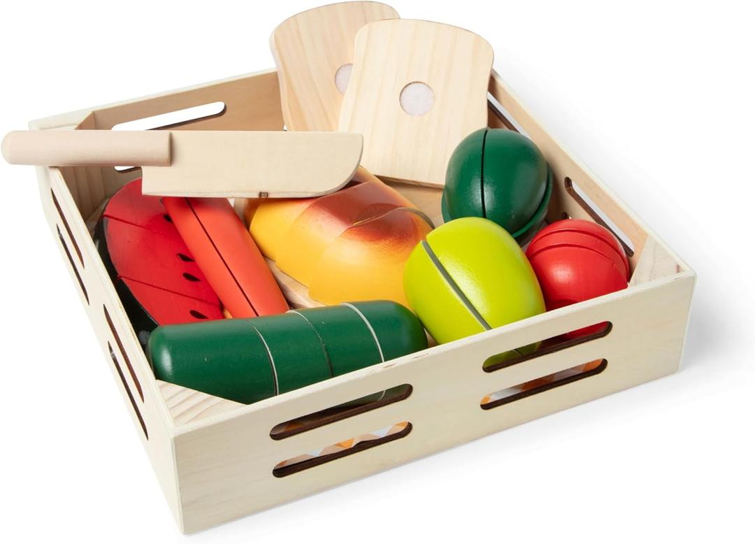 Melissa & Doug Cutting Food - Play Food Set With 25+ Hand-Painted Wooden Pieces, Knife, and Cutting Board