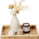 StorageWorks Rectangle Decorative Trays for Home Decor Farmhouse, Wicker Coffee Table Tray Decor with Wooden Beads and Handles, Large Woven Dining Room Decor Tray for Kitchen Counter, Living Room (15.8" x 11.5" x 2.4")