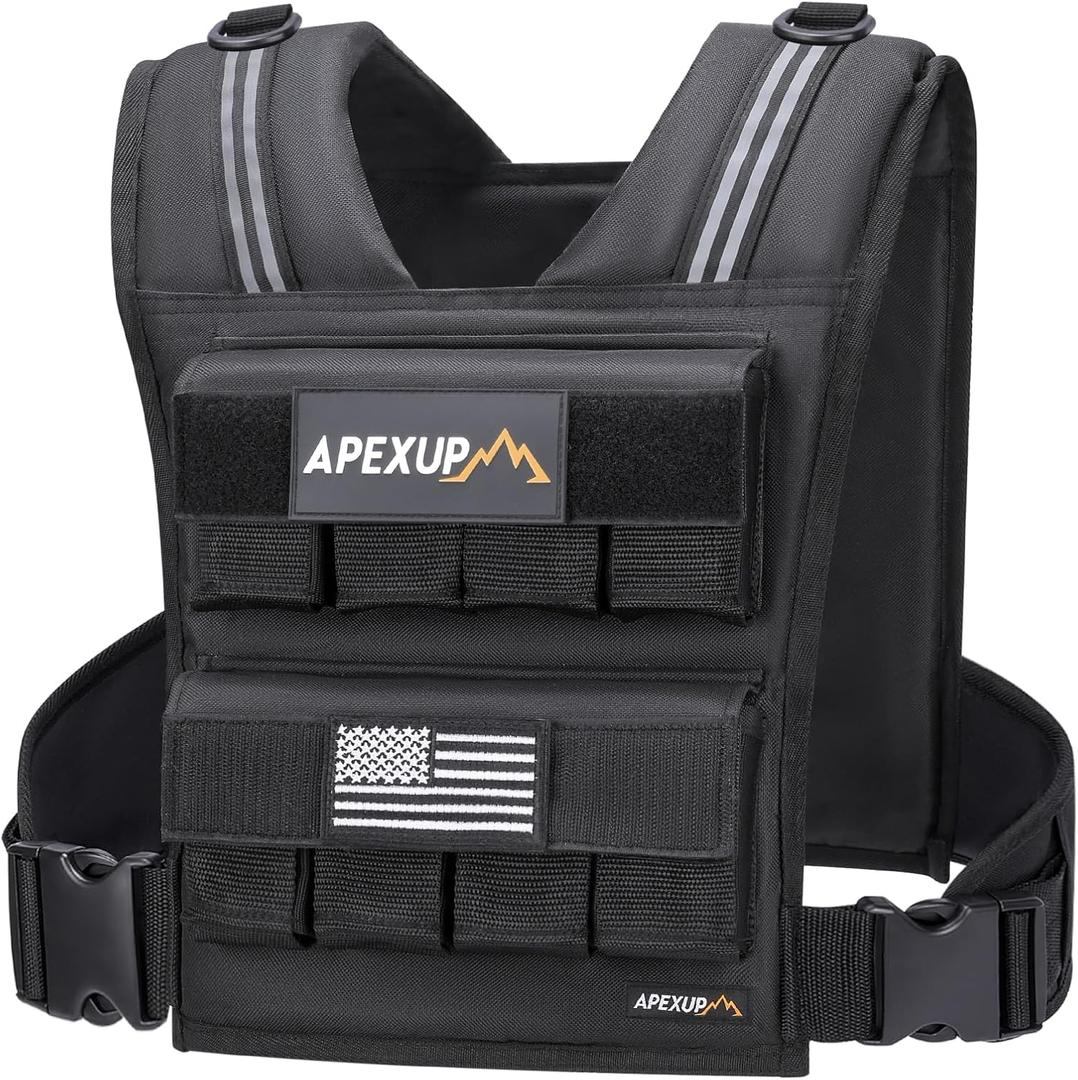 APEXUP Adjustable Weighted Vest Men 20lbs/30lbs/40lbs Weights with Reflective Stripe, Weight Vest Woman Workout Vest for Strength Training Running Walking (Black)