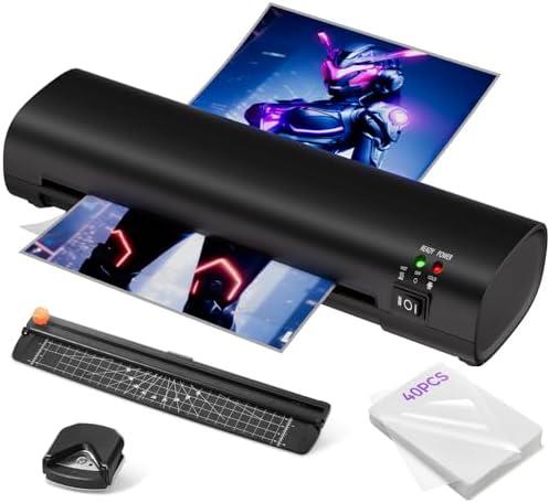 9 Inch Laminator Machine with Never Jam Technology, 40 Laminating Sheets, 4-in-1 A4 Thermal Laminator with Trimmer and Corner Rounder for Office, School, Business and Home Use - Black