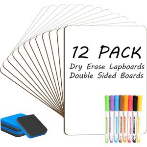 Dry Erase Lapboards Student Pack of 12,9x12 inch Double Sided White Boards,Small Mini White Dry Erase Boards for Students Whiteboards Including Mini Dry Erase Erasers and Colored Markers