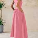 PRETTYGARDEN Pleated Maxi Dresses for Women with Pockets | Sleeveless A-Line Knit,Summer Patchwork Mixed Media Dress,Flowy Long Work Dress for Cocktial,Business Casual,Teacher Outfits (Pink, XXL)