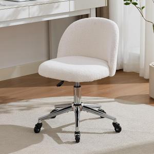 Home Office Chair with Quiet Wheels - Armless Vanity Chair Vanity Stool, 360 Swivel Height Adjustable White