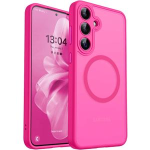 CANSHN Designed for Samsung Galaxy S25 Case (2025) [Full Camera Protection] [Compatible with Magsafe] Translucent Matte Back Protective Phone Cover, Hot Pink