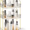 Bathroom Counter Organizer Countertop Storage Skincare Countertop Makeup Organizer Cosmetics Skincare Organizers Holder for Perfume-Clear-Golden Pole-3 Tier (11.8" x 6.7" x 18.9")